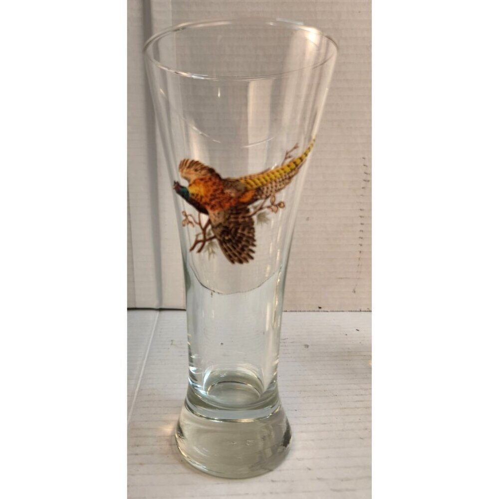 One Vintage Pheasant Design Glass Pilsner Beer Glasses